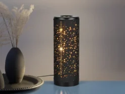 2er Set LED Tischleuchten mit Starlight Effekt, Stoff Schwarz Gold, Höhe 34cm