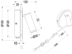 2er SET LED Wandlampen Weiß mit Leselampe & Stecker, Ø 15cm