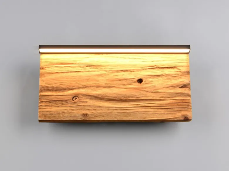 2er Set LED Wandleuchten aus Naturholz flach & dimmbar, Breite 30cm