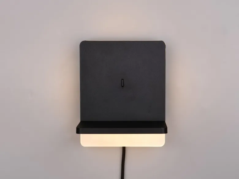 2er Set LED Wandleuchten Schwarz mit Stecker, Schalter & Ladefunktion, Höhe 20cm