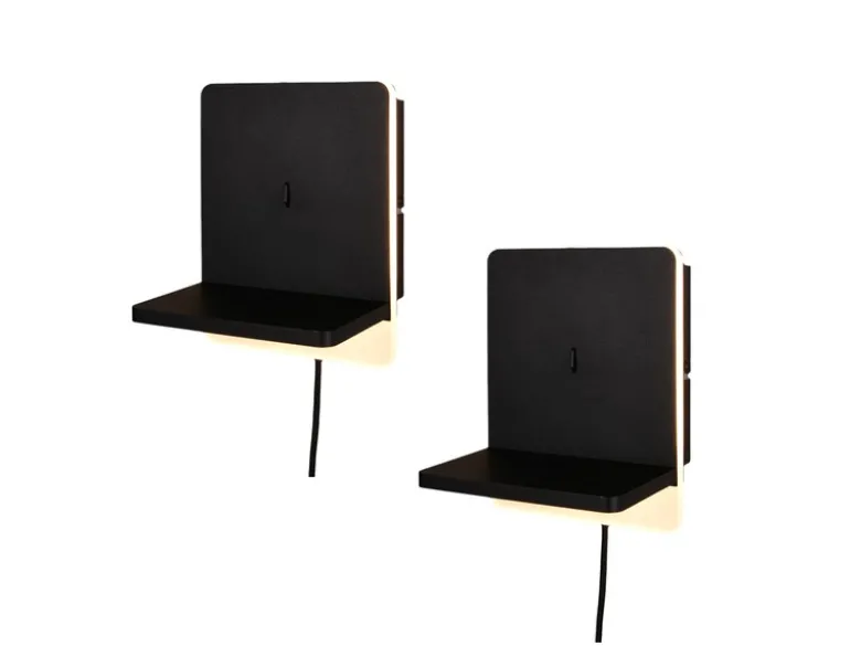 2er Set LED Wandleuchten Schwarz mit Stecker, Schalter & Ladefunktion, Höhe 20cm