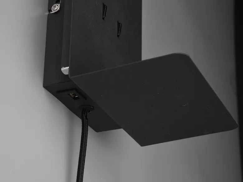 2er Set LED Wandspots Schwarz mit Schalter, Stecker & USB, Breite 16cm