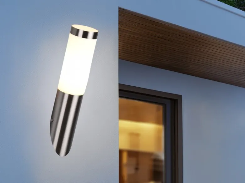 2er Set moderne LED Außenwandleuchten aus Edelstahl in Silber, Höhe 39cm