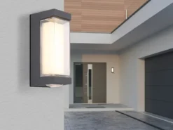 2er Set moderne LED Außenwandleuchten aus Aluminium Anthrazit, Höhe 19cm
