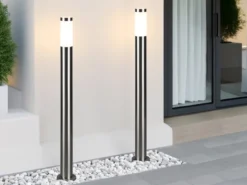 2er Set moderne LED Pollerleuchten aus Edelstahl in Silber, Höhe 80cm