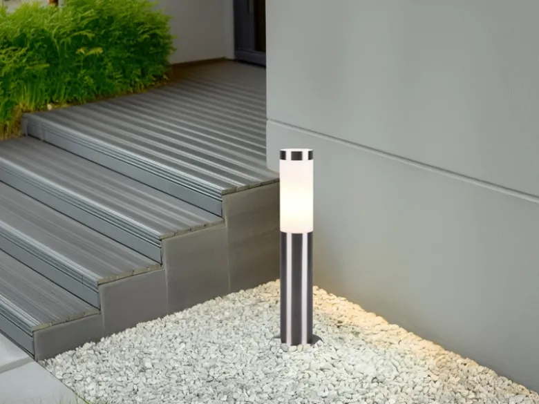 2er Set moderne LED Sockelleuchten aus Edelstahl in Silber, Höhe 45cm
