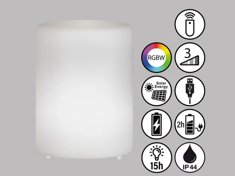 2er SET Outdoor RGB Tischleuchten 15cm mit Fernbedienung, USB & Solar aufladbar