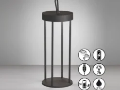 2er SET Outdoor Tischlampen 36cm Schwarz ohne Strom mit Akku & USB Kabel