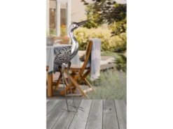 2er Set Solarbetriebene LED Deko Figuren Kranich aus Metall in Grau, Höhe 77cm