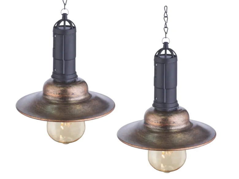 2er SET -Solarbetriebene LED Hängeleuchten Industrie Look & Shabby Chic Anstrich
