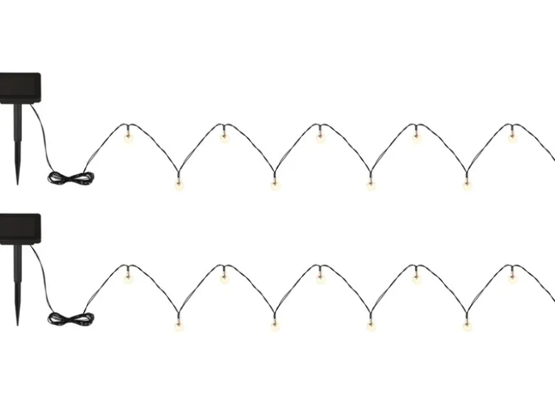 2er Set Solarbetriebene LED Outdoor Lichterkette mit 20 Glühbirnen, 2,8 Meter