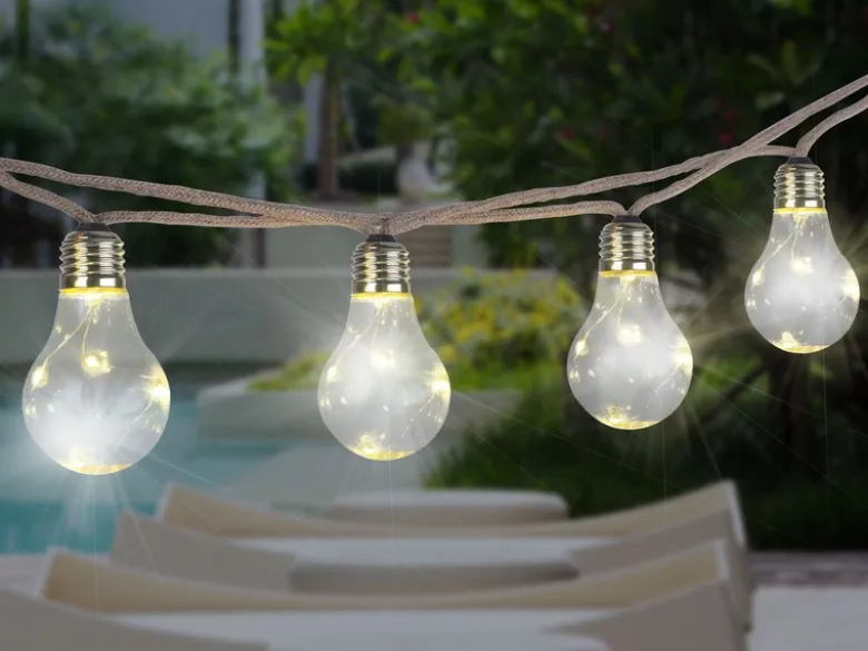2er Set Solarbetriebene LED Outdoor Lichterkette mit 10 Glühbirnen, 5,7 Meter
