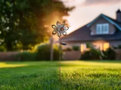 2er Set Solar Gartenstecker Windrad mit Erdspieß in Kupfer & Blau, Höhe 92cm