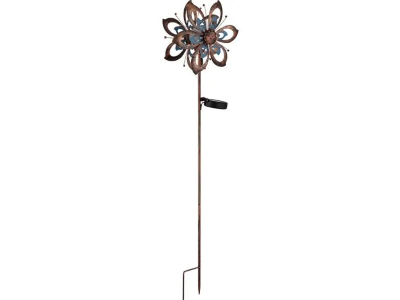 2er Set Solar Gartenstecker Windrad mit Erdspieß in Kupfer & Blau, Höhe 92cm