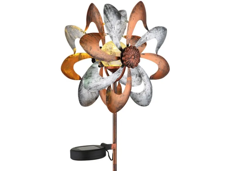 2er Set Solar Gartenstecker Windrad mit Erdspieß in Kupfer & Silber, Höhe 92cm