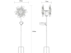 2er Set Solar Gartenstecker Windspiel mit Erdspieß Metall Bunt, Höhe 124cm