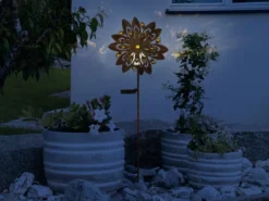 2er Set Solar Gartenstecker Windspiel mit Erdspieß Metall Rostoptik, Höhe 124cm