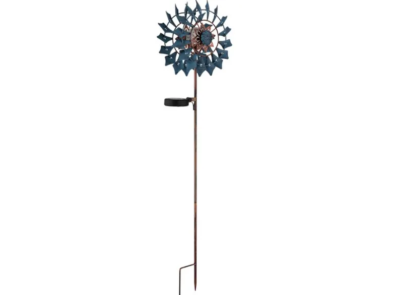 2er Set Solar Gartenstecker Windrad mit Erdspieß in Blau & Kupfer, Höhe 92cm
