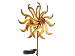 2er Set Solar Gartenstecker Windrad mit Erdspieß in Orange-Gelb & Kupfer H: 92cm