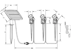 2er Set Solar Gartenstrahler auch per USB aufladbar mit je 3 Spots, L: 6,2 Meter