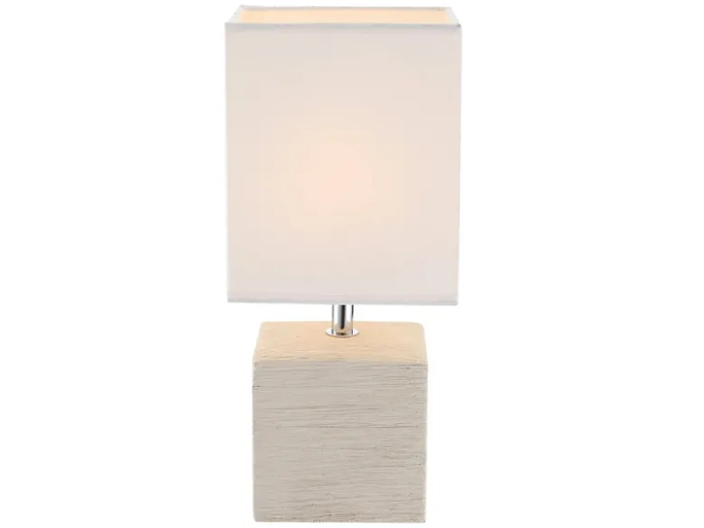 2er Set Tischleuchten GERI Fuß Keramik Beige & Stoffschirm Weiß, Höhe 29cm