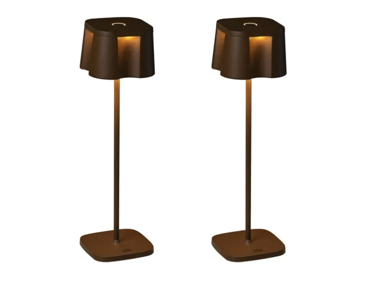 2er Set Wiederaufladbare LED Outdoor Tischleuchten, Rostoptik Höhe 36cm