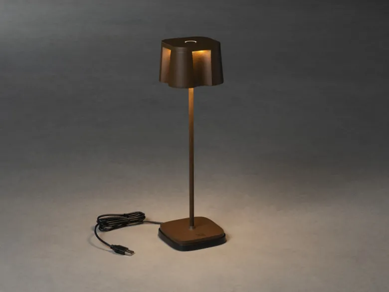 2er Set Wiederaufladbare LED Outdoor Tischleuchten, Rostoptik Höhe 36cm