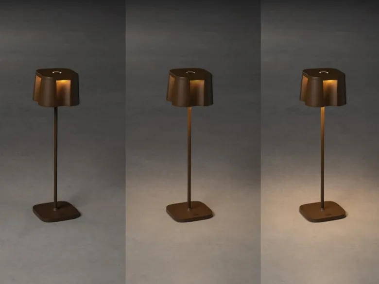 2er Set Wiederaufladbare LED Outdoor Tischleuchten, Rostoptik Höhe 36cm