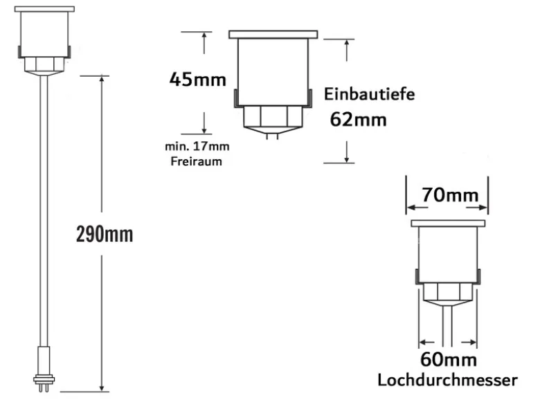Erweiterungs 3er SET Mini LED Bodeneinbauspots Edelstahl/Glas Ø7cm IP44
