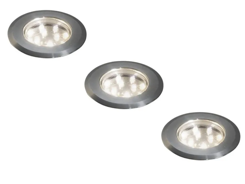 Erweiterungs 3er SET Mini LED Bodeneinbauspots Edelstahl/Glas Ø7cm IP44