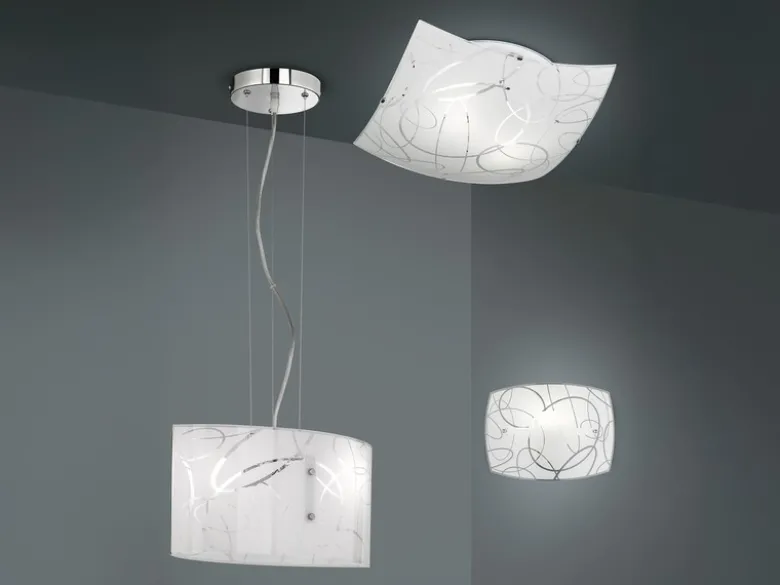 Exklusive Wandleuchte SPIRELLI Glasschirm in Weiß mit dezentem Dekor, B: 30cm