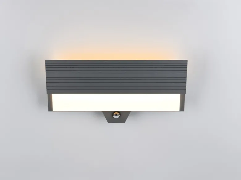 Flache LED Außenwandleuchte MARIZA mit Bewegungsmelder in Anthrazit, Breite 40cm