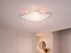 Flache LED Deckenleuchte mit Glas Lampenschirm Weiß, Quadrat 30cm