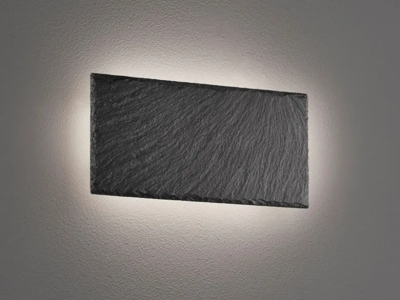 Flache LED Innen Wandleuchte RAVEN aus Naturschiefer, Breite 25cm