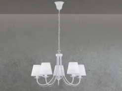 5 flammiger Kronleuchter CORTEZ mit Stoffschirmen in Weiß matt, Ø 70cm