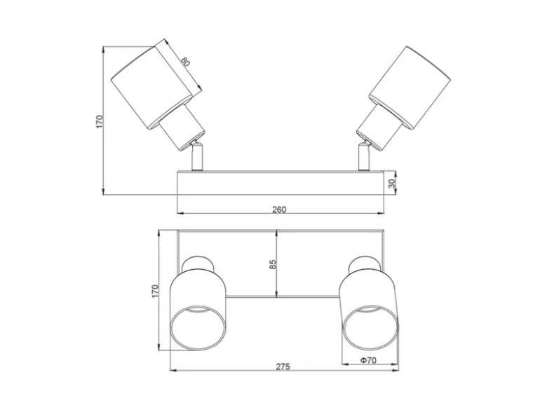2-flammiger LED Deckenstrahler mit Chrom Glasschirmen, Breite 27cm