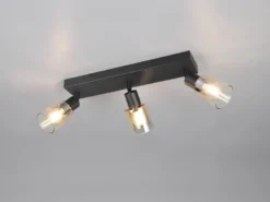 3-flammiger LED Deckenstrahler mit Glasschirmen Amberfarbig, Breite 42cm