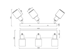 3-flammiger LED Deckenstrahler mit Glasschirmen Amberfarbig, Breite 42cm