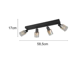 4-flammiger LED Deckenstrahler mit Glasschirmen Amberfarbig, Breite 58cm