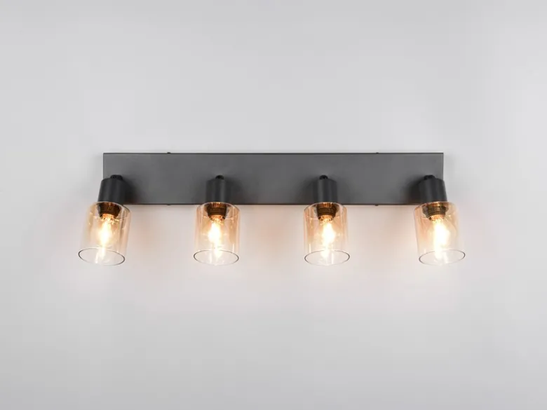 4-flammiger LED Deckenstrahler mit Glasschirmen Amberfarbig, Breite 58cm