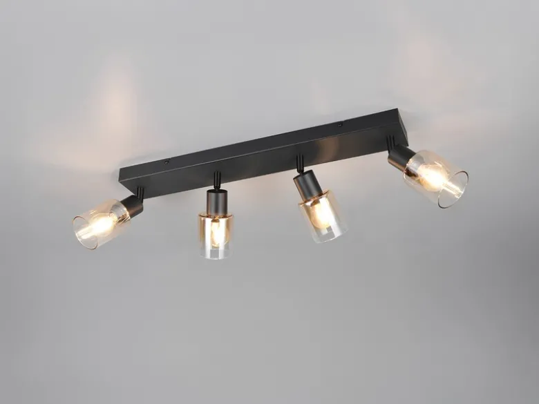 4-flammiger LED Deckenstrahler mit Glasschirmen Amberfarbig, Breite 58cm