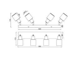 4-flammiger LED Deckenstrahler mit Glasschirmen Amberfarbig, Breite 58cm