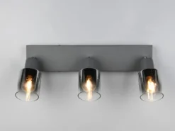 3-flammiger LED Deckenstrahler mit Chrom Glasschirmen, Breite 42cm