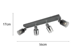 4-flammiger LED Deckenstrahler mit Chrom Glasschirmen, Breite 58cm