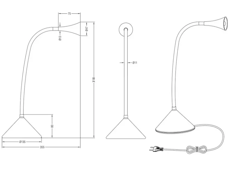 Flexible 2in1 LED Tischlampe & Wandlampe VIPER in Schwarz, Schalter am Fuß