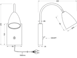 Flexible LED Leselampe, Wandleuchte mit Schalter & Stecker, Weiß Höhe 23,5cm