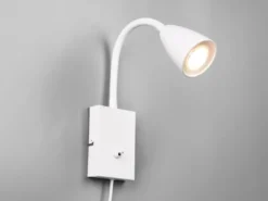 Flexible LED Leselampe, Wandleuchte mit Schalter & Stecker, Weiß Höhe 23,5cm