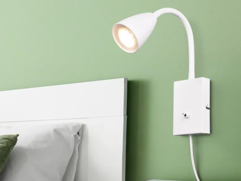 Flexible Leselampe WANDA, Wandleuchte mit & ohne Stecker, Weiß matt