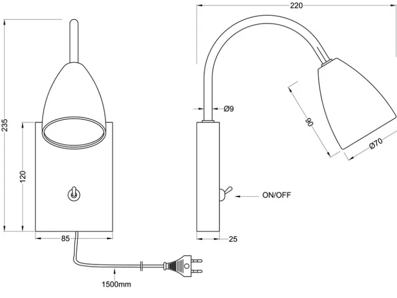 Flexible Leselampe WANDA, Wandleuchte mit & ohne Stecker, Weiß matt