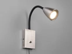 Flexible Leselampe WANDA, Wandleuchte mit & ohne Stecker, Silber matt